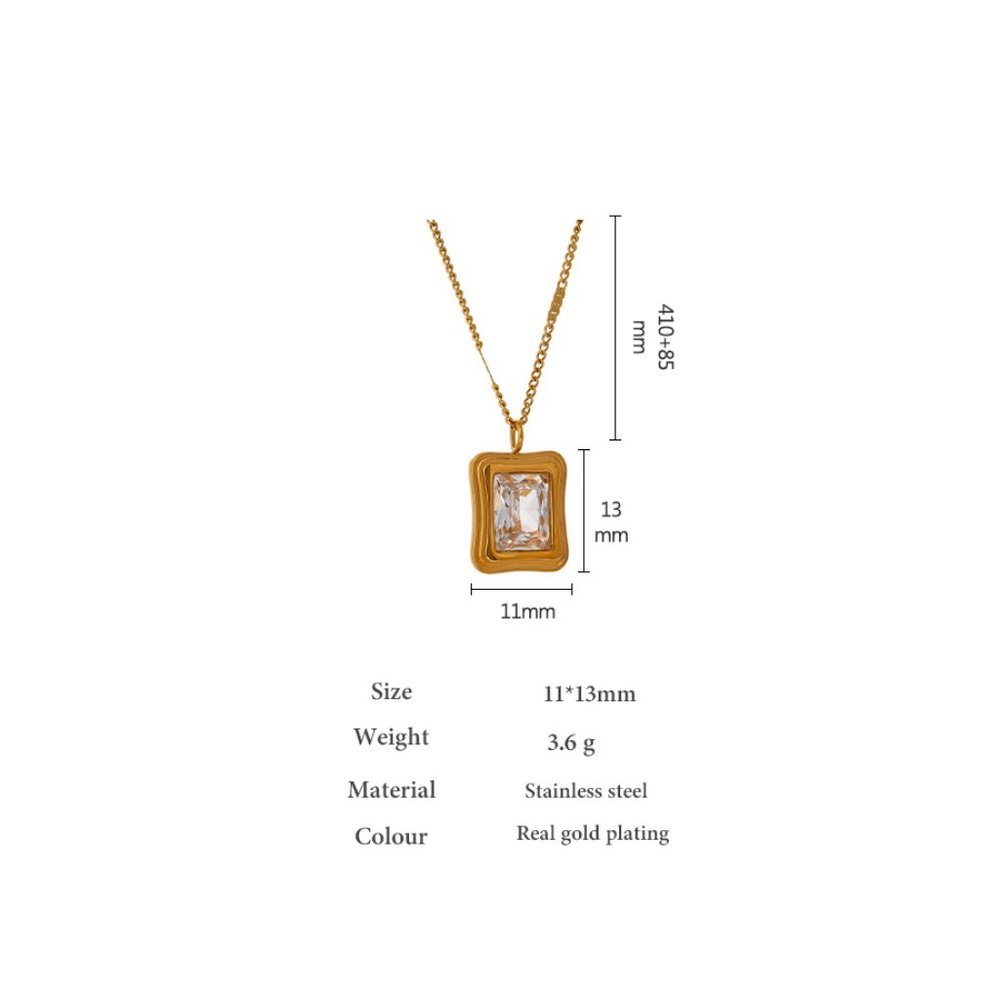 ^NEW 18K Gold Plated Emerald Cut Diamond Square Pendant Necklace - Picture 5 of 5